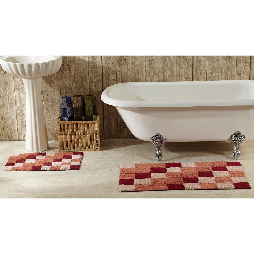 2 Piece Burgundy Red Grey Oversized Geometric Bath Rug Set Oversize Black - Diamond Home USA