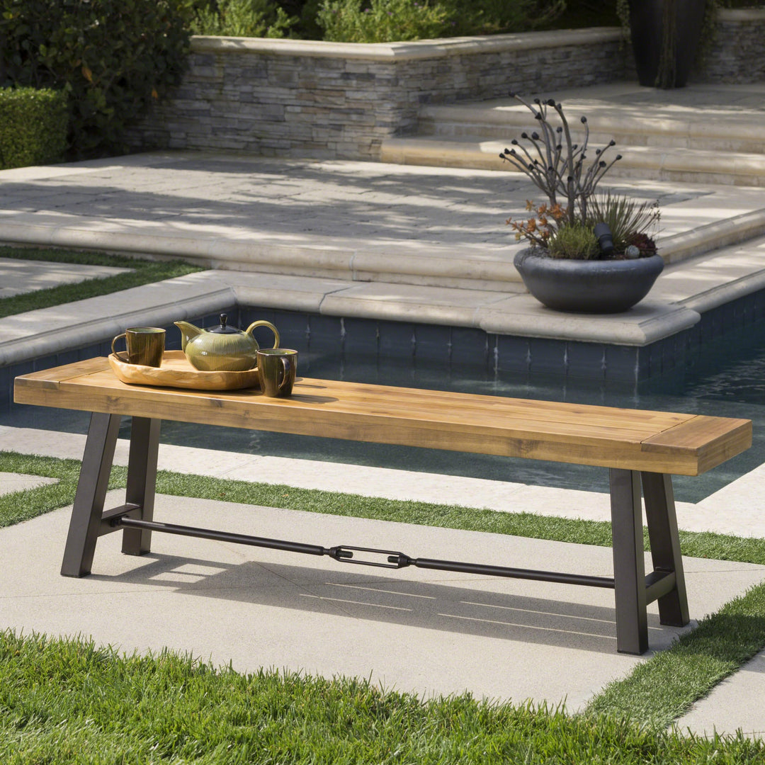 Christopher Knight Home Catriona Outdoor Acacia Wood Bench with Metal Accents - Diamond Home USA