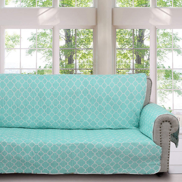 Sofa Protector Blue Brown Green Print Nautical Coastal Pet Friendly - Diamond Home USA