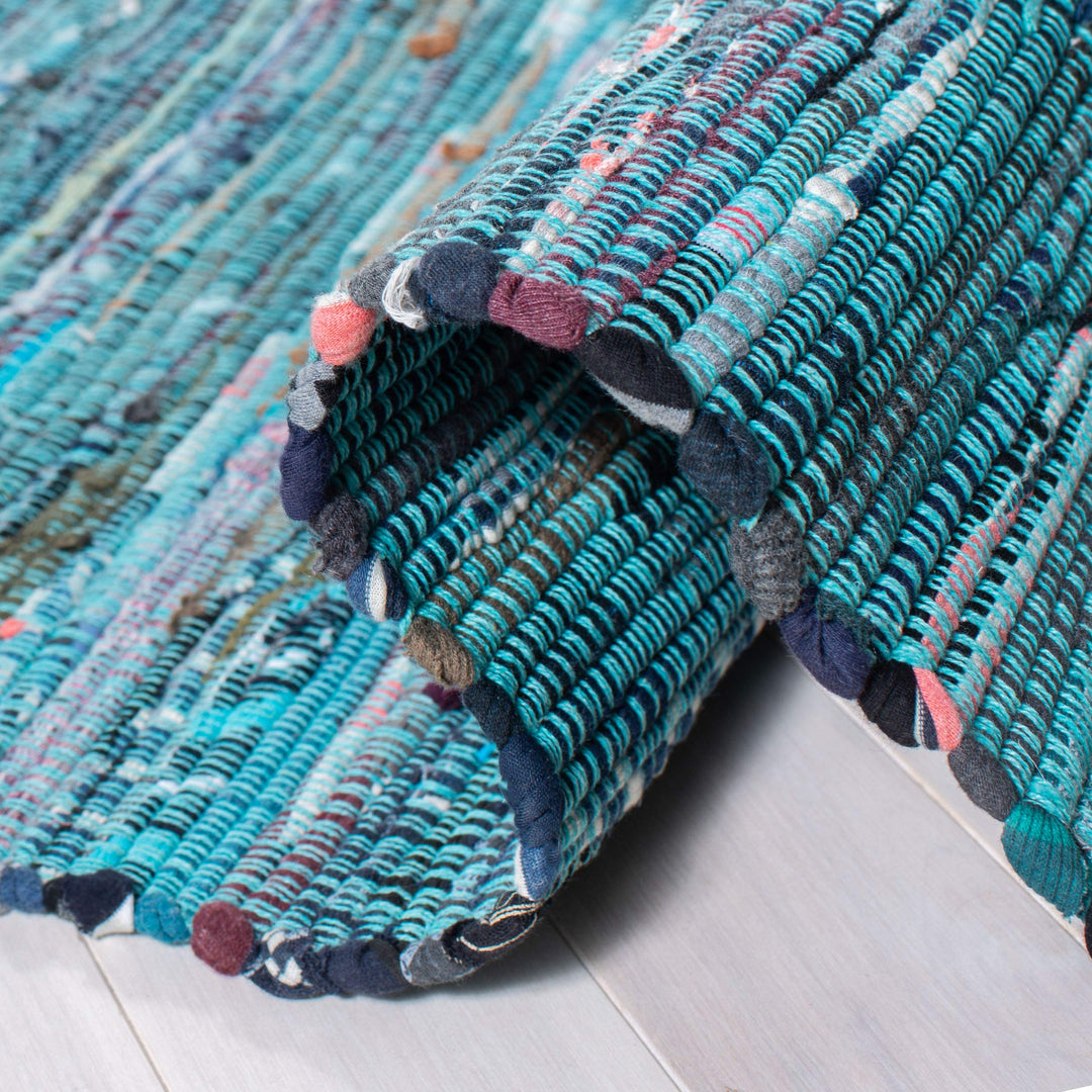 SAFAVIEH Rag Rug Collection Area Rug - 6' x 9' Blue & Multi Handmade Boho Stripe - Diamond Home USA