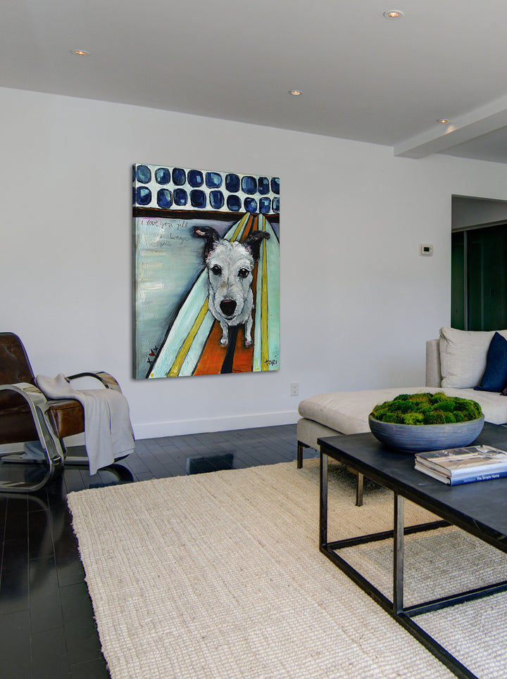 Marmont Hill 12x18 Dog on Surfboard by Tori mpisi Painting Print on Wrapped - Diamond Home USA