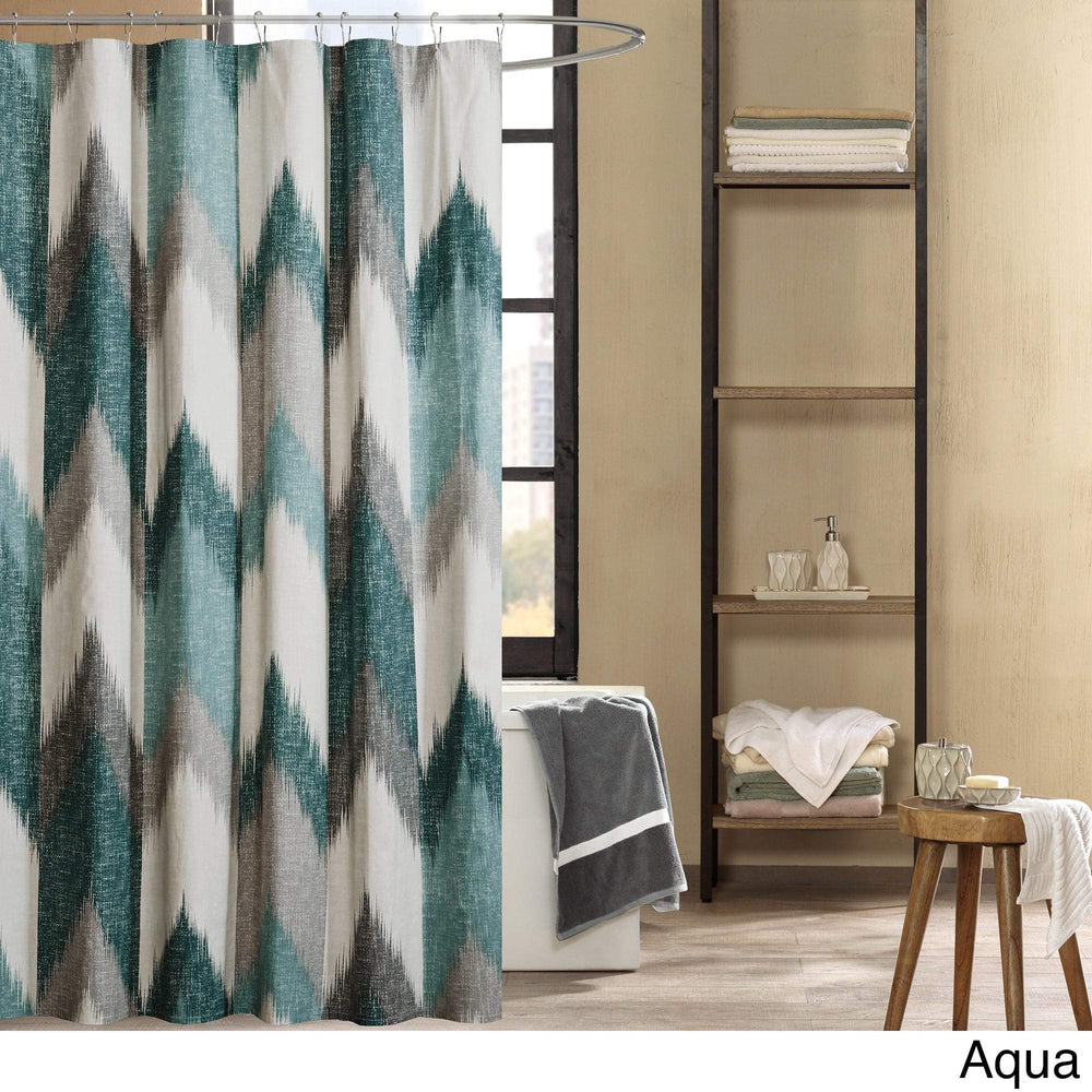 Blue Shower Curtain Chevron Grey Shower Drape Geometric Shower Screen for Aqua