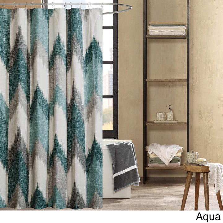 Blue Shower Curtain Chevron Grey Shower Drape Geometric Shower Screen for Aqua