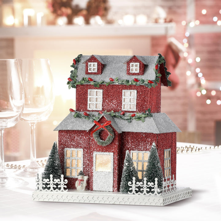 10.5" Led Christmas in The City Home Red Plastic