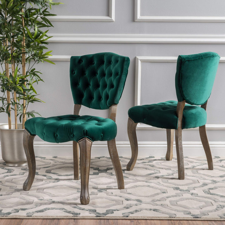 Christopher Knight Home Bates Tufted Velvet Fabric Dining Chairs 2-Pcs Set Dark Green - Diamond Home USA