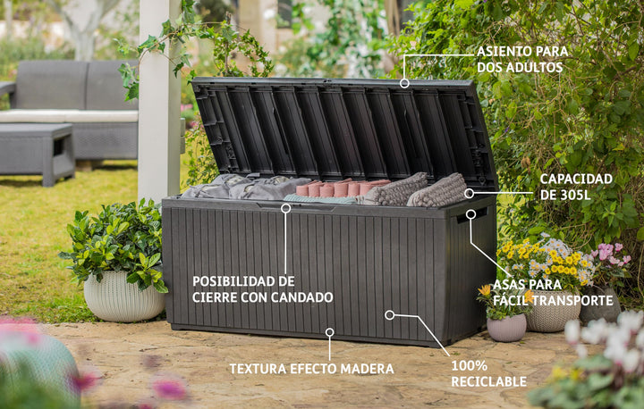 Keter Cushion Box Rainproof Balcony Springwood Cushion Storage Box Brown 123 x - Diamond Home USA
