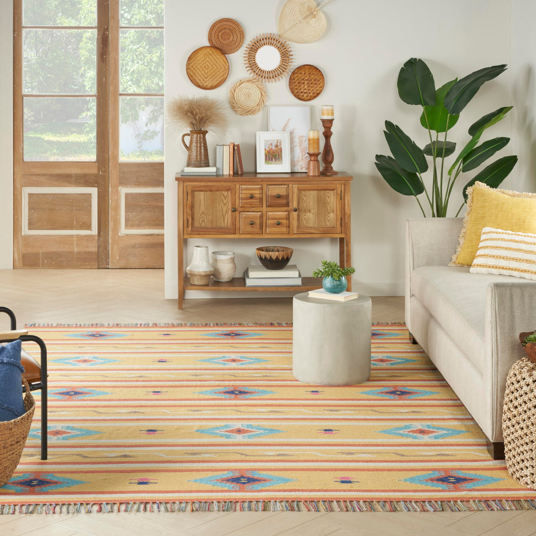 Nourison Baja Tribal Yellow 8' x 10' Area -ug Easy -Cleaning Non Shedding Bed - Diamond Home USA