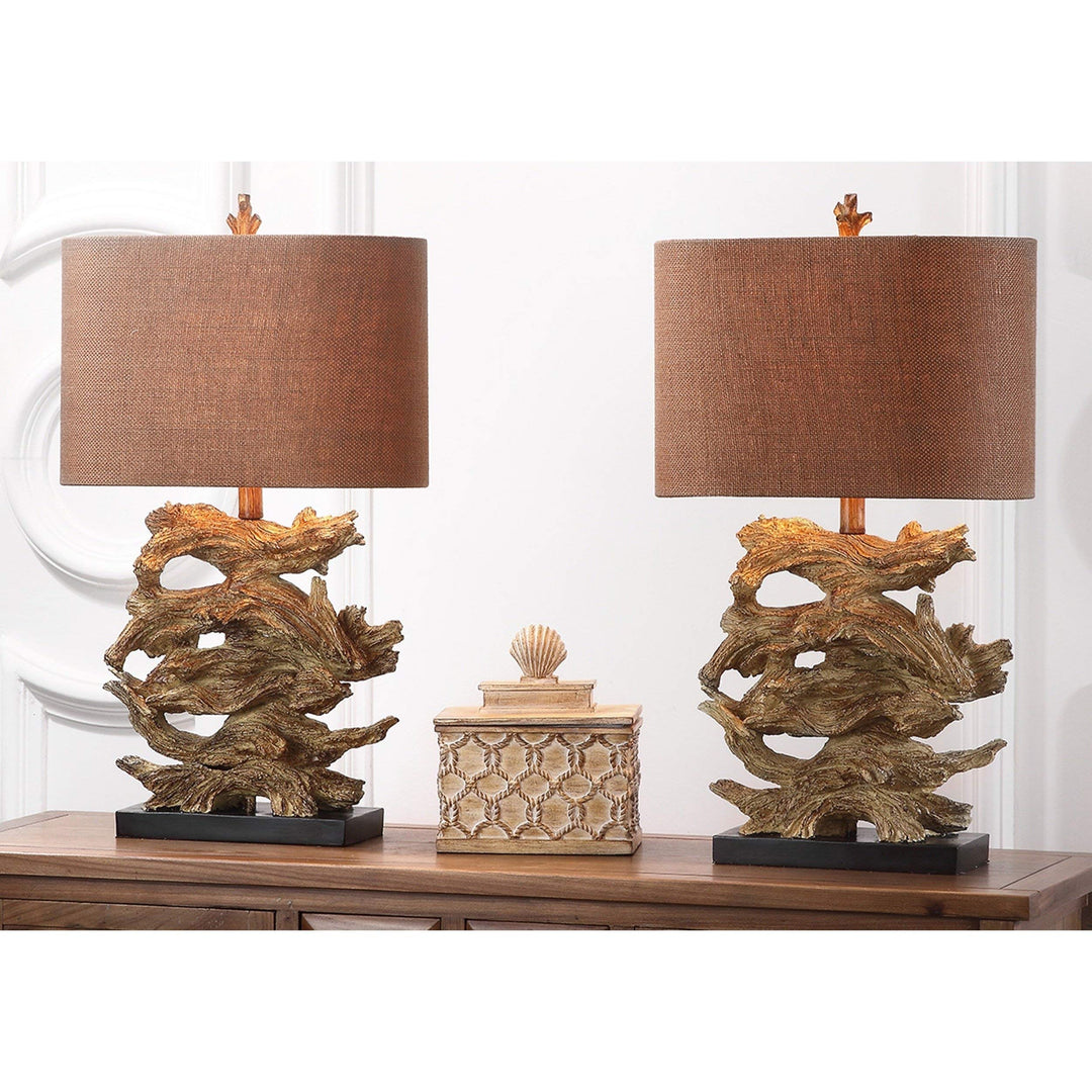 Set of 2 - Golden Brown Driftwood Table Lamp Branch Light Stacked Pieces of Wood - Diamond Home USA