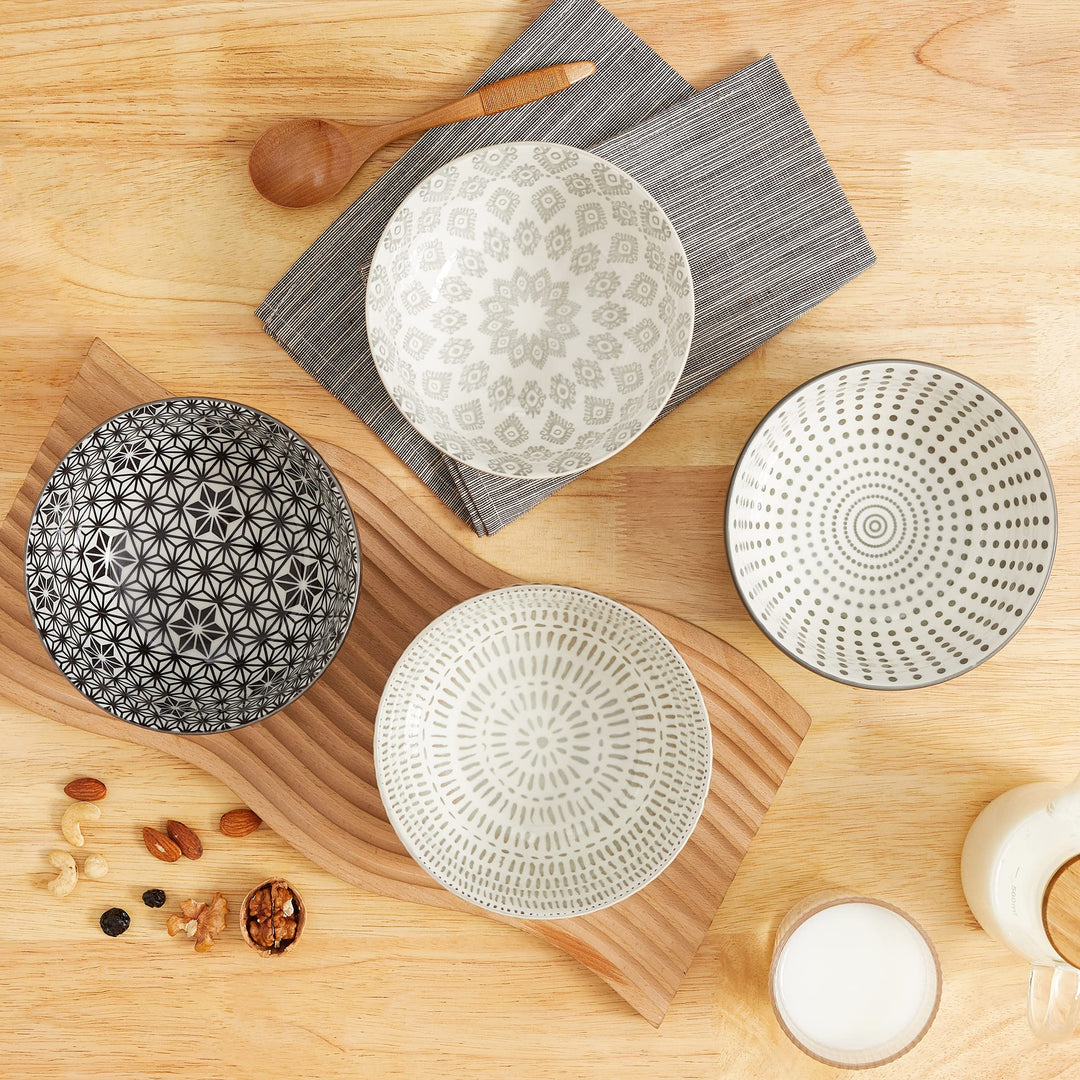 Signature Housewares Pad Print Set of 4 Assorted Bowls 6" 28oz PP Gray - Diamond Home USA