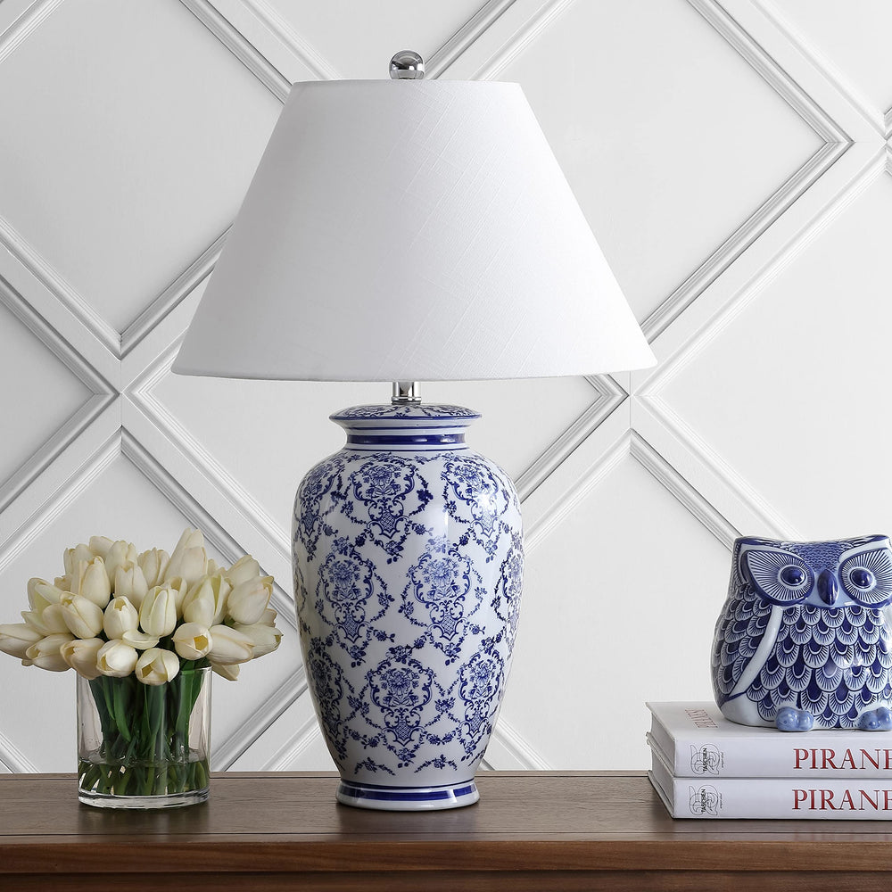 26.25" Chinoiserie Ceramic Led Table Lamp Blue/White Blue White Traditional - Diamond Home USA