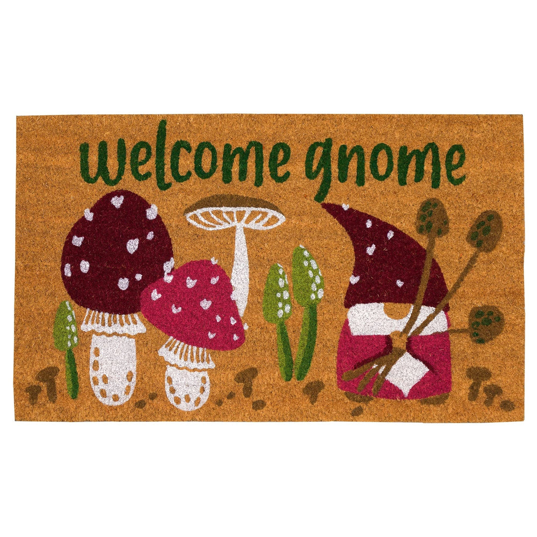 Welcome Gnome Outdoor Mat Tan Casual Novelty Rectangle Coir 1'6" x 2'6"