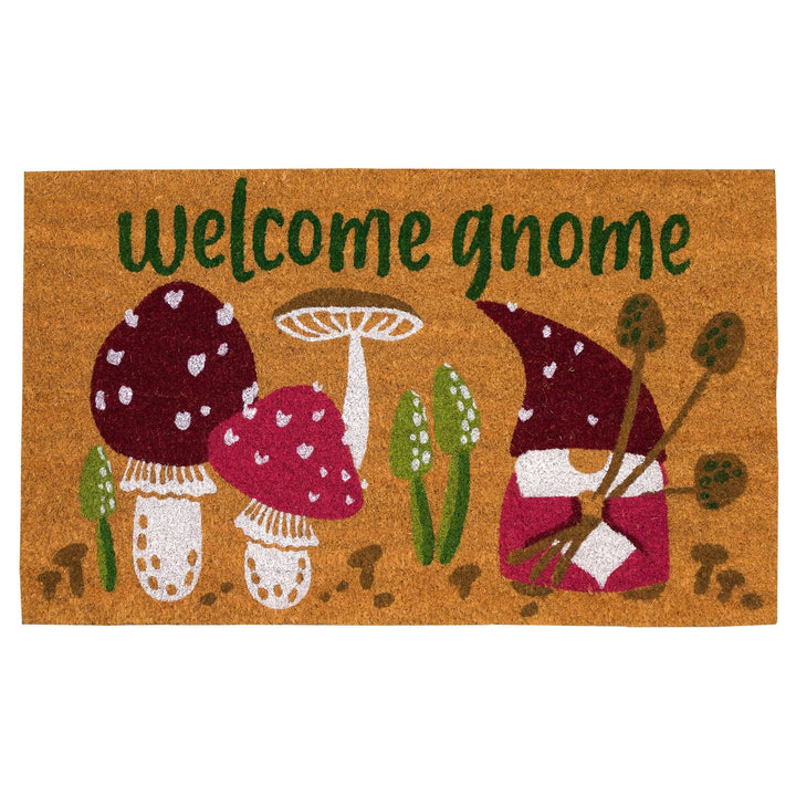 Welcome Gnome Outdoor Mat Tan Casual Novelty Rectangle Coir 1'6" x 2'6"