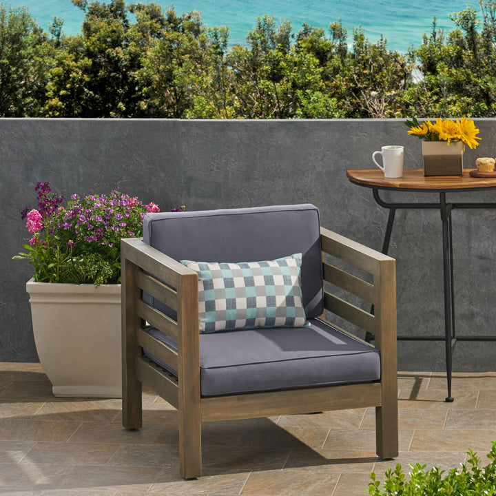 Oana Outdoor Acacia Wood Club Chair with Cushion by Christopher Knight Home