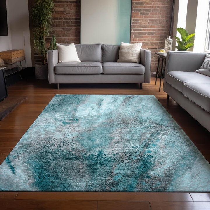 Machine Washable Indoor/ Outdoor Abstract Watercolor Chantille Rug