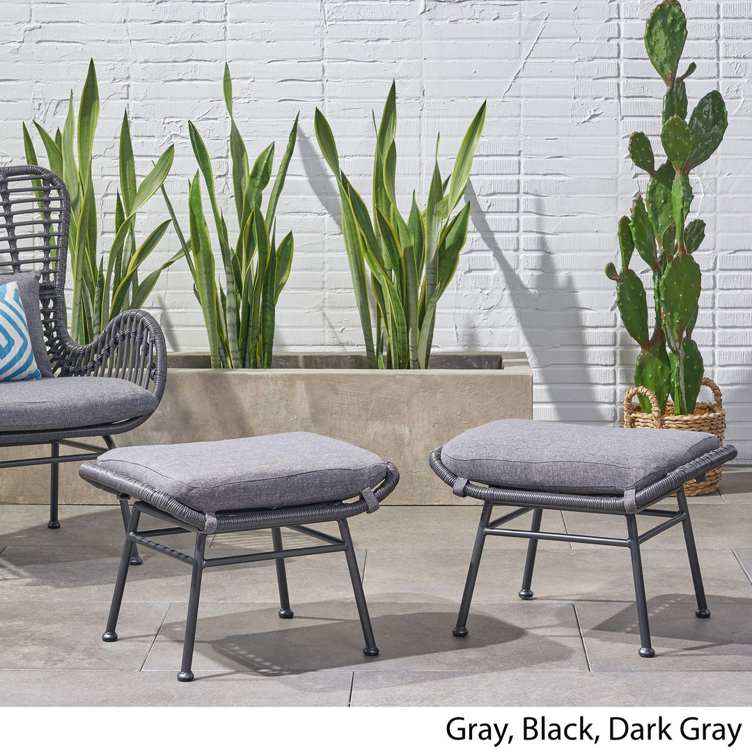 GDFStudio Outdoor Modern Boho Wicker Ottoman (Set of 2) Gray Dark Gray and Black Gray+Dark Gray+Black - Diamond Home USA