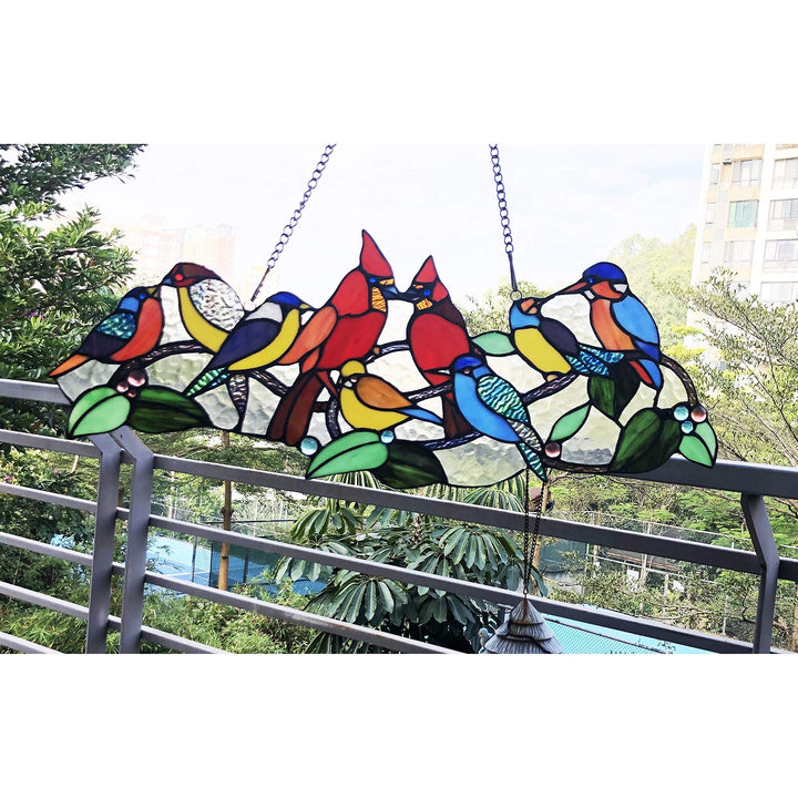Glass Window Panel/suncatcher with Cute Birds Multi Color Traditional