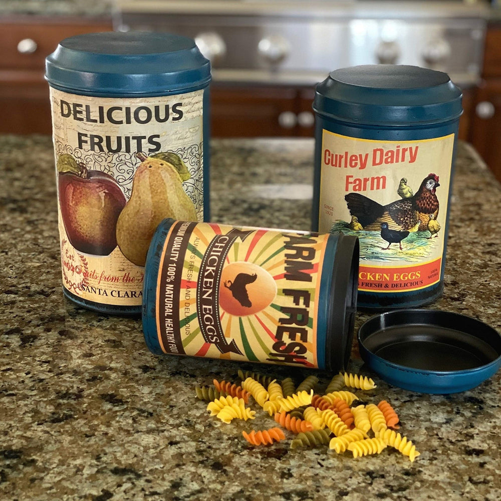 Vintage Farmhouse Decorative 3-piece Canister Blue Country Metal - Diamond Home USA