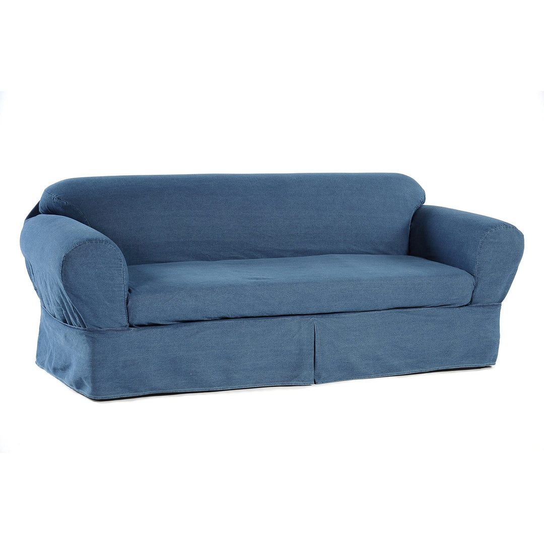 Slipcover Heavyweight Durable Blue Washed Denim Two-Piece Sofa Slipcover
