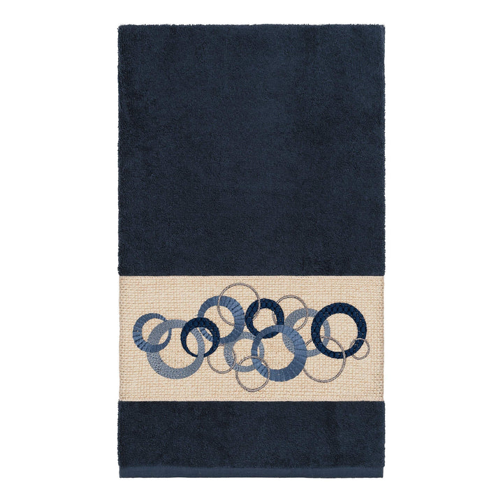 Turkish Cotton Circles Embroidered Midnight Blue 3-Piece Towel Set Cloth - Diamond Home USA