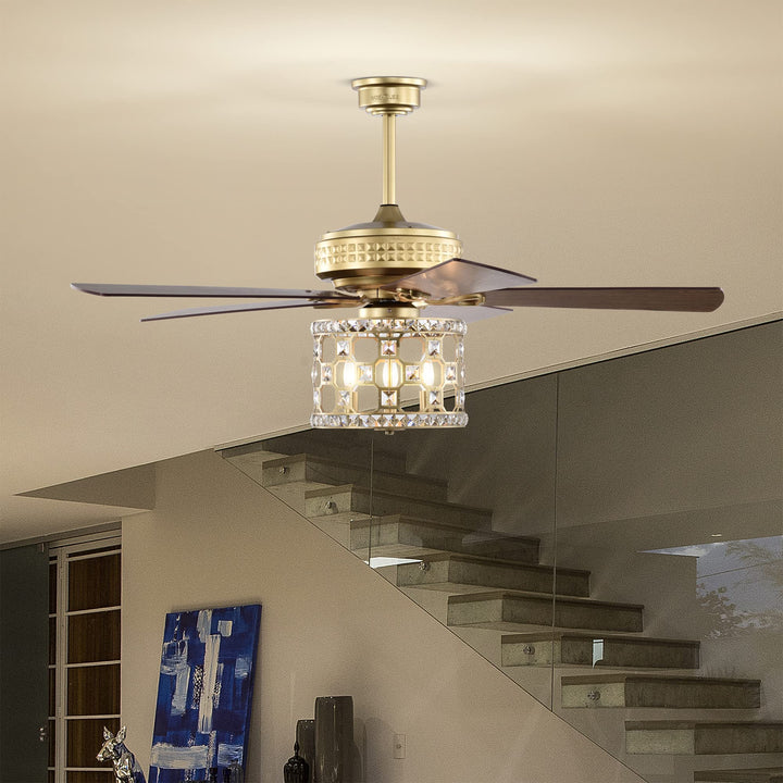 Warehouse of Tiffany Adsila 52 Inch Matte Gold Glam Crsytal Ceiling Fan with - Diamond Home USA