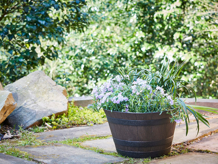 Southern Patio 22.5" Whiskey Barrel Outdoor Planter with Wheels Drainage Hole - Diamond Home USA