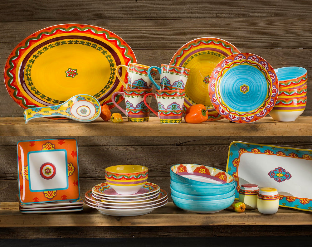 Euro Ceramica EC-GAL-1001 Galicia Collection Andalusian-Inspired 16 Piece - Diamond Home USA