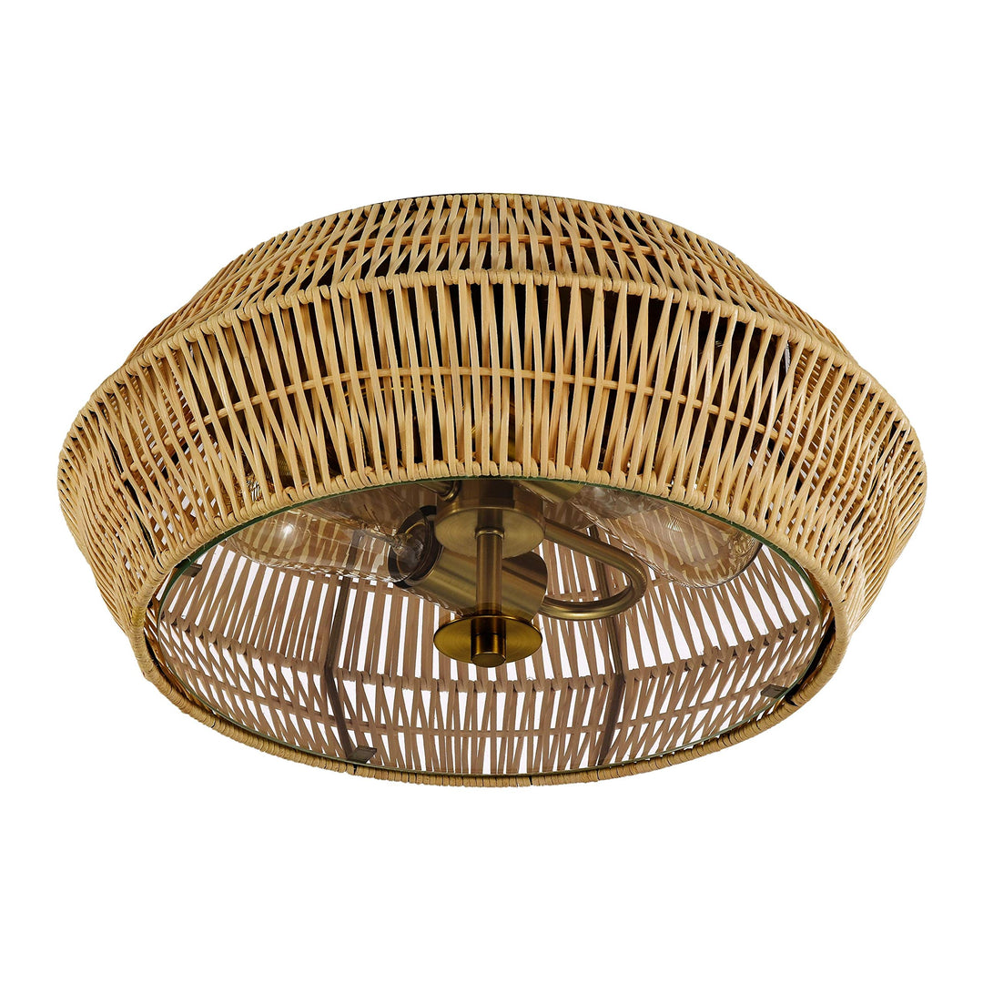 2-Light Natural Rattan Flush Mount Ceiling Light 16 in. Bohemian Eclectic - Diamond Home USA