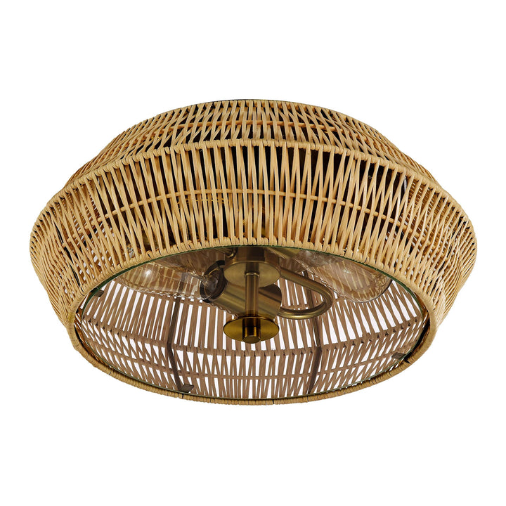 2-Light Natural Rattan Flush Mount Ceiling Light 16 in. Bohemian Eclectic - Diamond Home USA