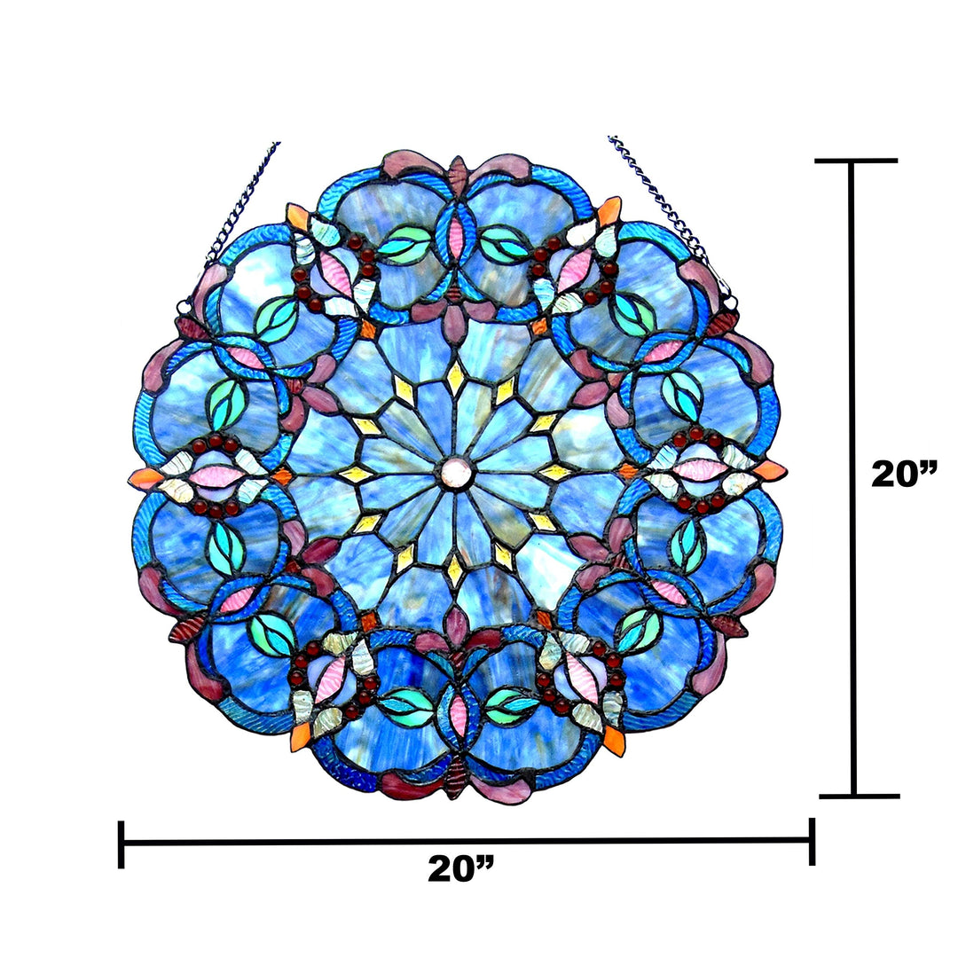 Circular Blue Glass Window Panel/suncatcher with Multicolored Accents Multi - Diamond Home USA