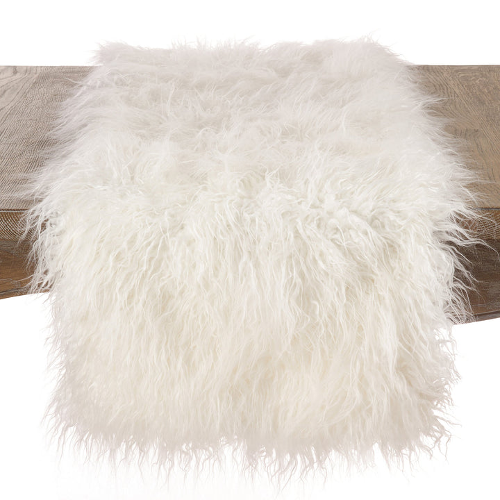 SARO LIFESTYLE 706.I608B Faux Mongolian Collection Fur Design Acrylic Runner Ivory - 16"x108"