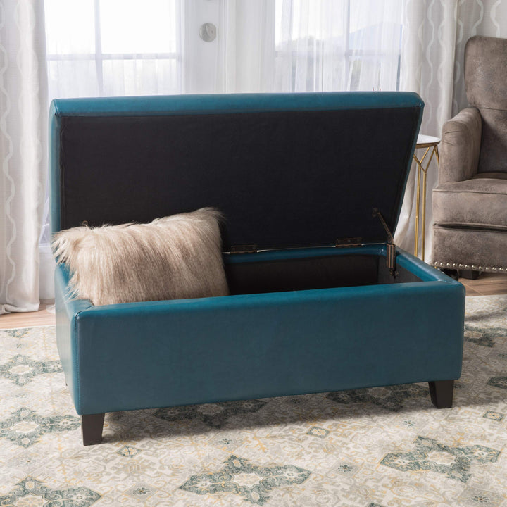 Christopher Knight Home Breanna Leather Storage Ottoman Teal - Diamond Home USA