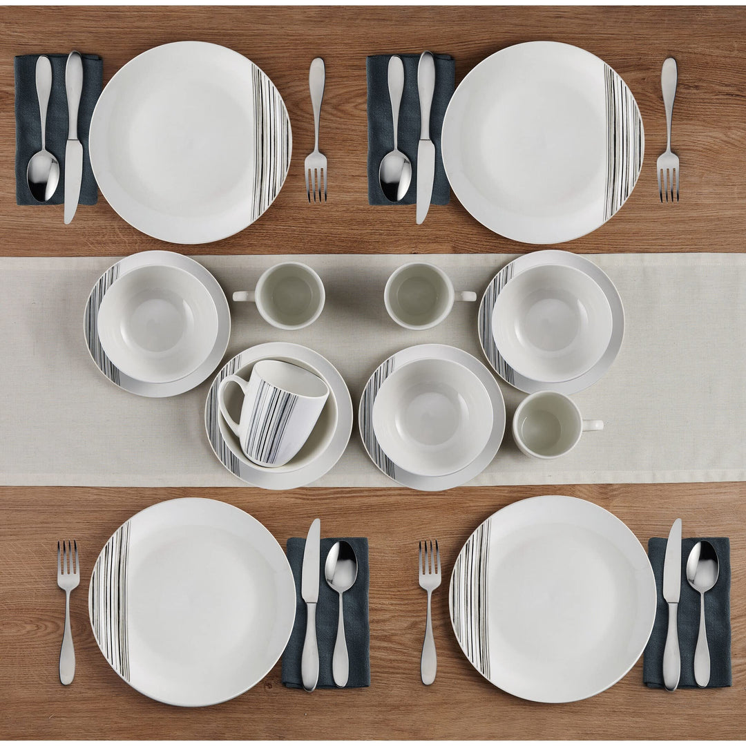 Brushed Lines Blk 16pc Dinnerware Set Serv For 4 16-pc Black Textured Casual - Diamond Home USA