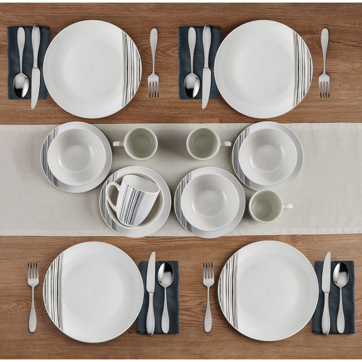 Brushed Lines Blk 16pc Dinnerware Set Serv For 4 16-pc Black Textured Casual - Diamond Home USA