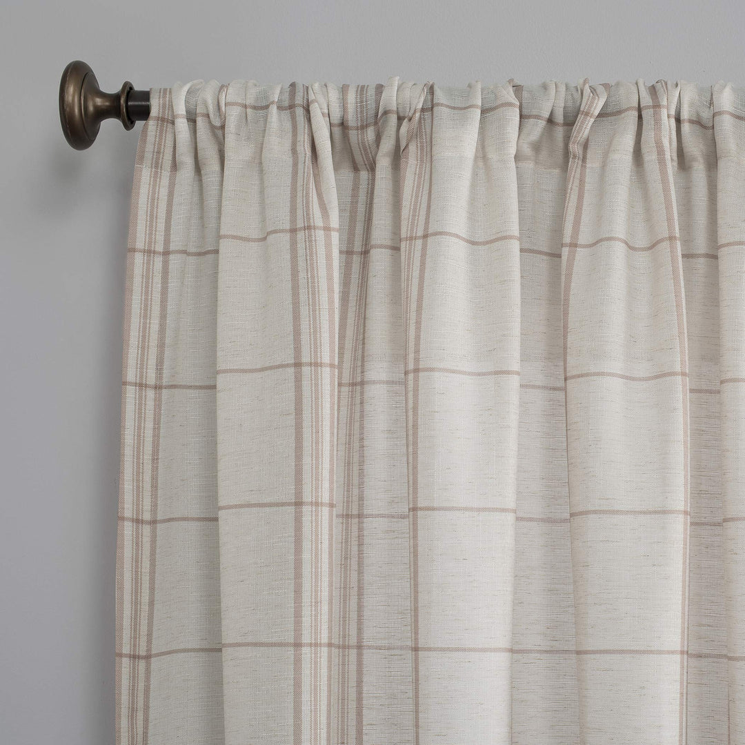 No. 918 Castille Farmhouse Plaid Linen Semi-Sheer Rod Pocket Curtain Panel 54" x - Diamond Home USA