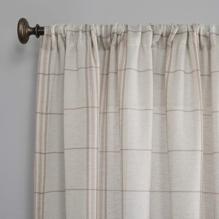 No. 918 Castille Farmhouse Plaid Linen Semi-Sheer Rod Pocket Curtain Panel 54" x - Diamond Home USA