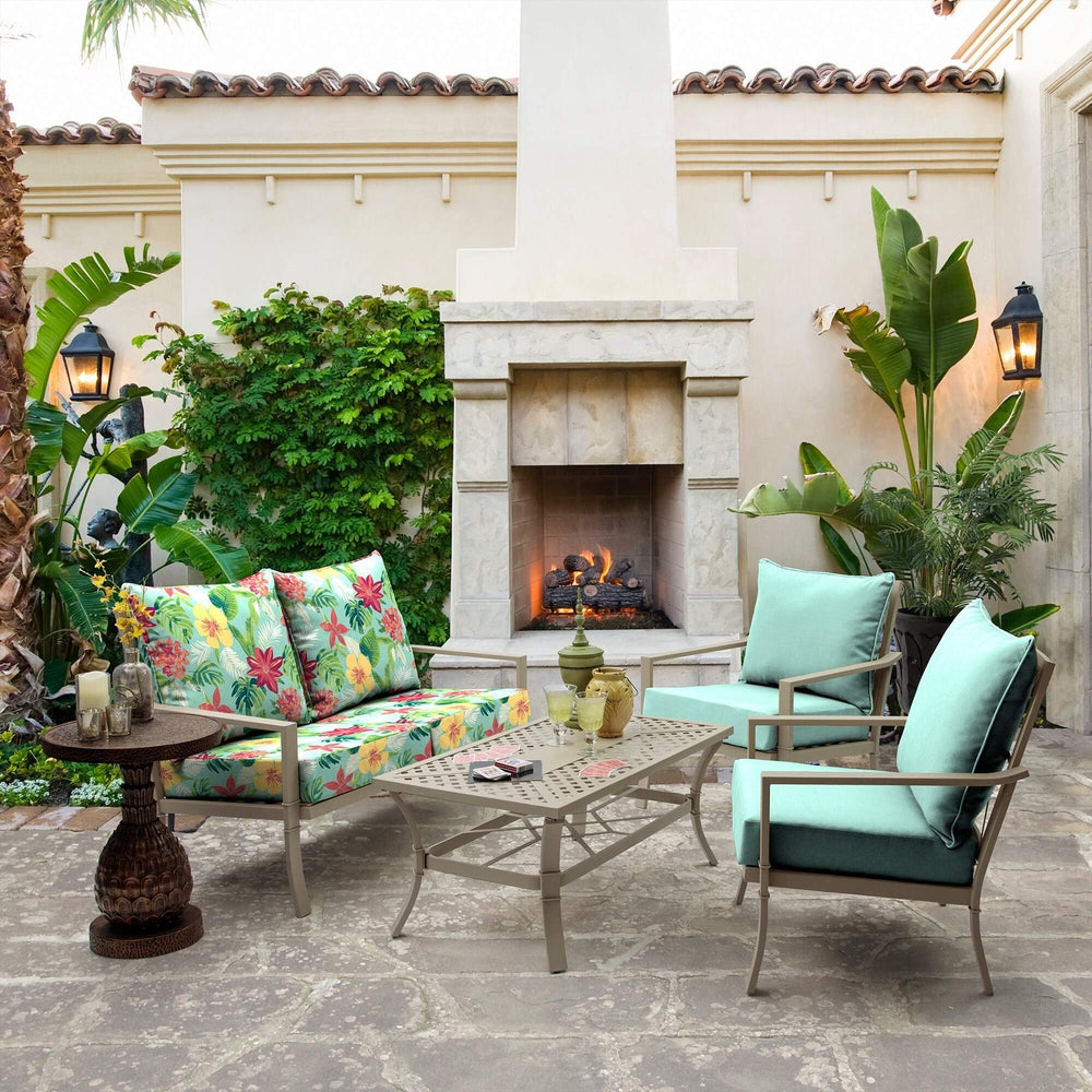 Aqua Texture Outdoor Deep Seat Set Blue Solid Transitional Polyester Uv - Diamond Home USA