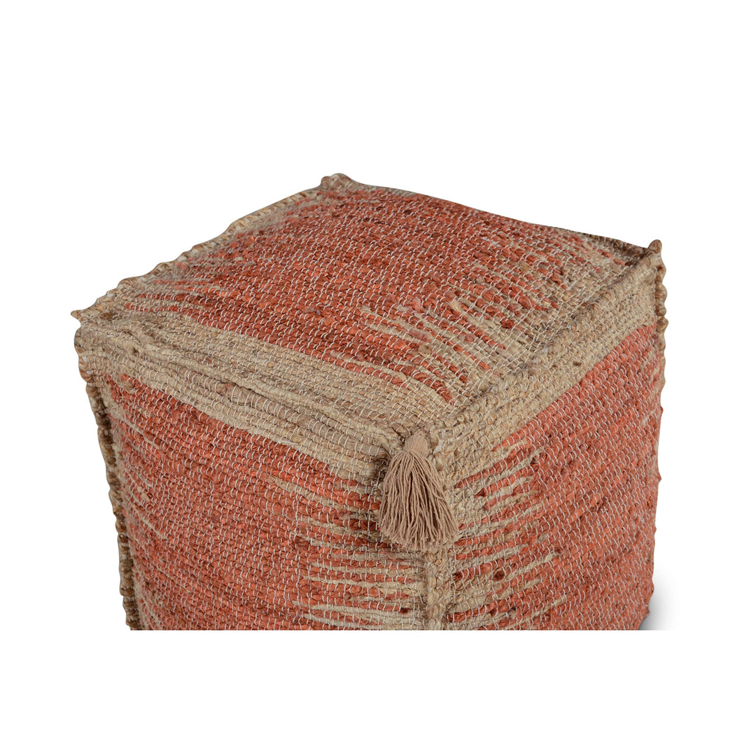 Handwoven Jute Pouf Red Moroccan Bohemian Eclectic Pattern Square Cotton Wool - Diamond Home USA