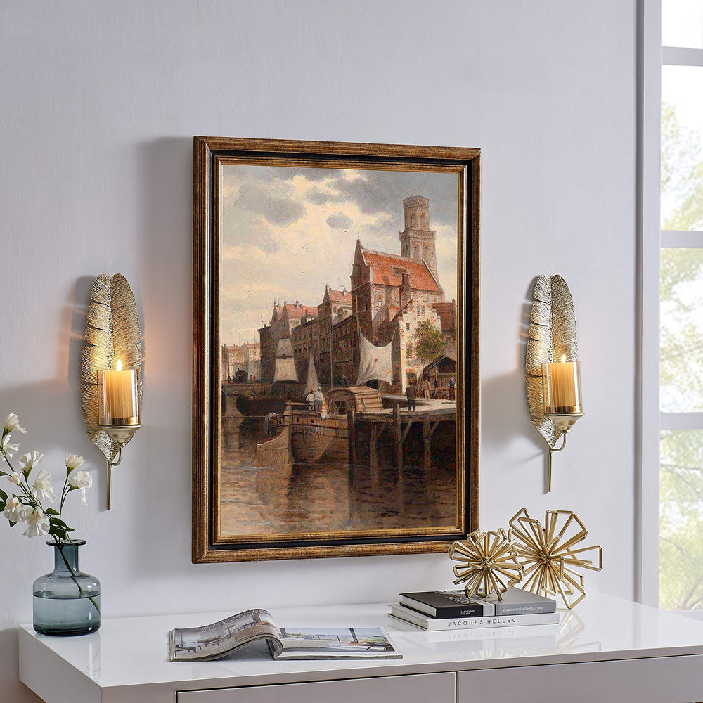 17 inches Gold Feather Wall Candle Sconces (Set of 2) Metal Medium - Diamond Home USA