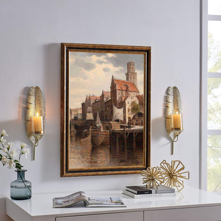 17 inches Gold Feather Wall Candle Sconces (Set of 2) Metal Medium - Diamond Home USA