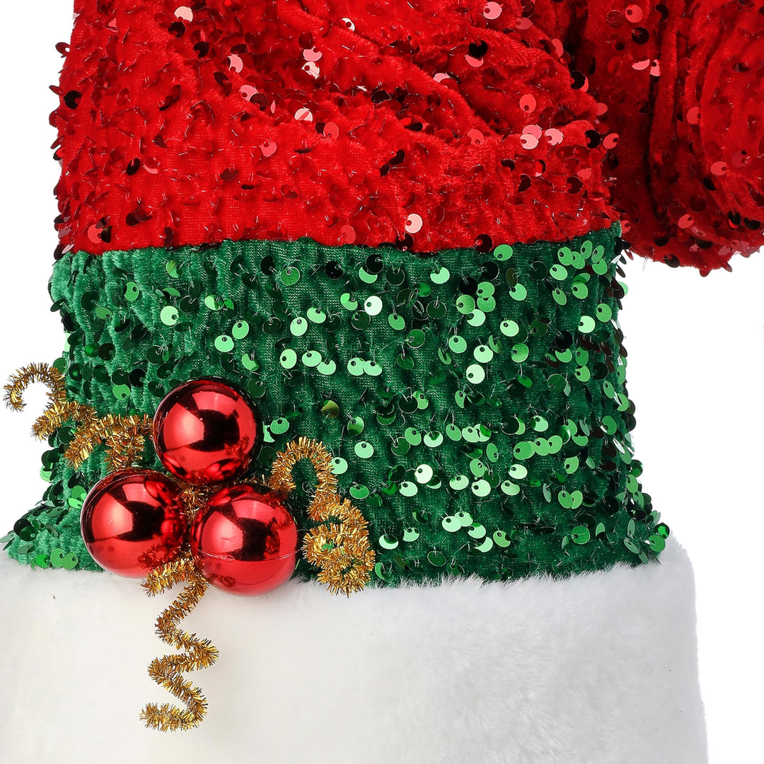 10" Glitter Sequin Santa Hat Tree Topper Red Polyester - Diamond Home USA