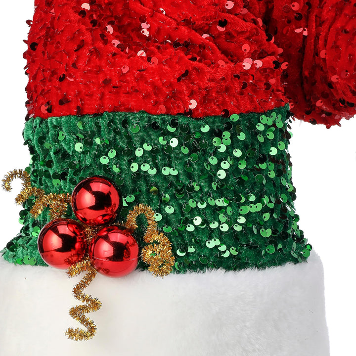 10" Glitter Sequin Santa Hat Tree Topper Red Polyester - Diamond Home USA