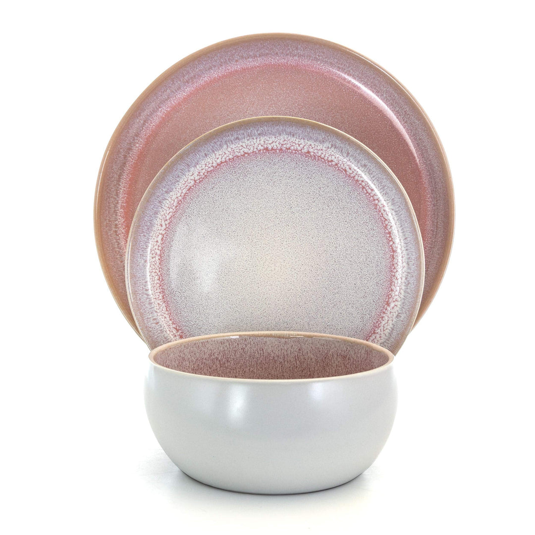 Retro Glaze 16 Piece Stoneware Dinnerware Set in Purple Solid Casual Round - Diamond Home USA