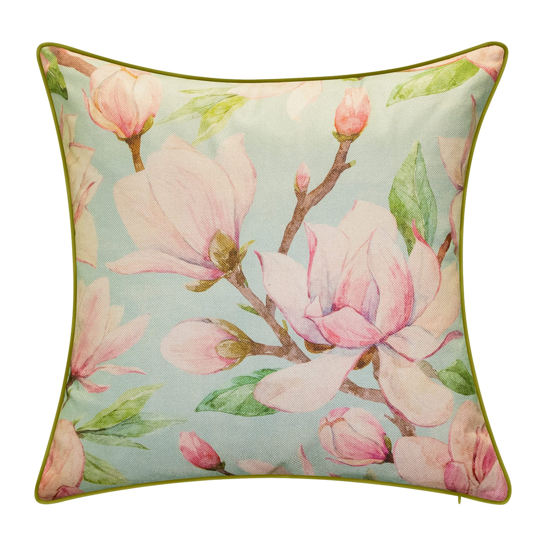 New York Botanical Garden Watercolor Magnolia Decorative Throw Pillow Blue