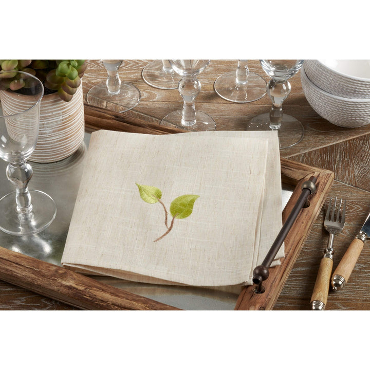 Embroidered Table Napkins with Vine Design (Set of 4) - 20" X Brown Square Linen - Diamond Home USA