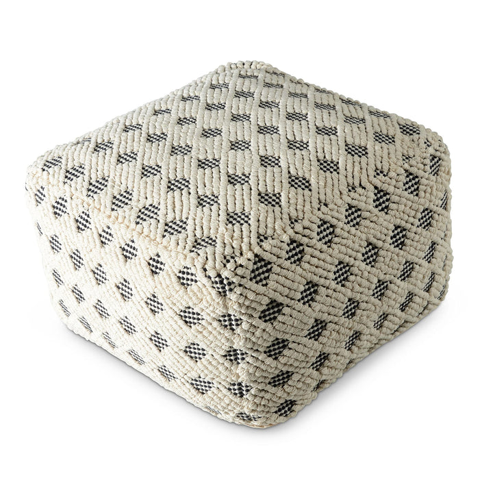 Pouf Ottoman Black Natural Patterned Transitional Pattern Square Cotton Handmade - Diamond Home USA