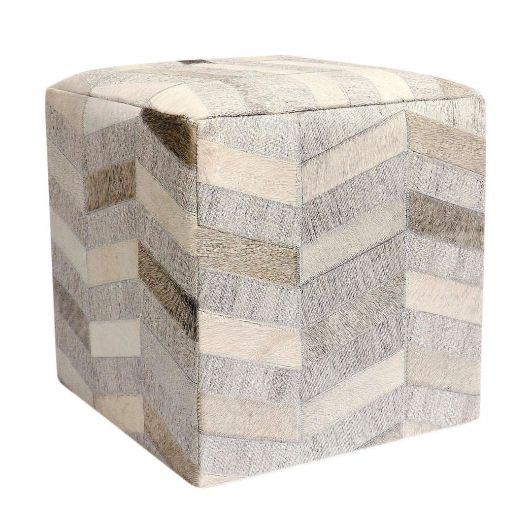 Natural Cowhide Ottoman Silver 19" 1' X Silver Leather Handmade Medium