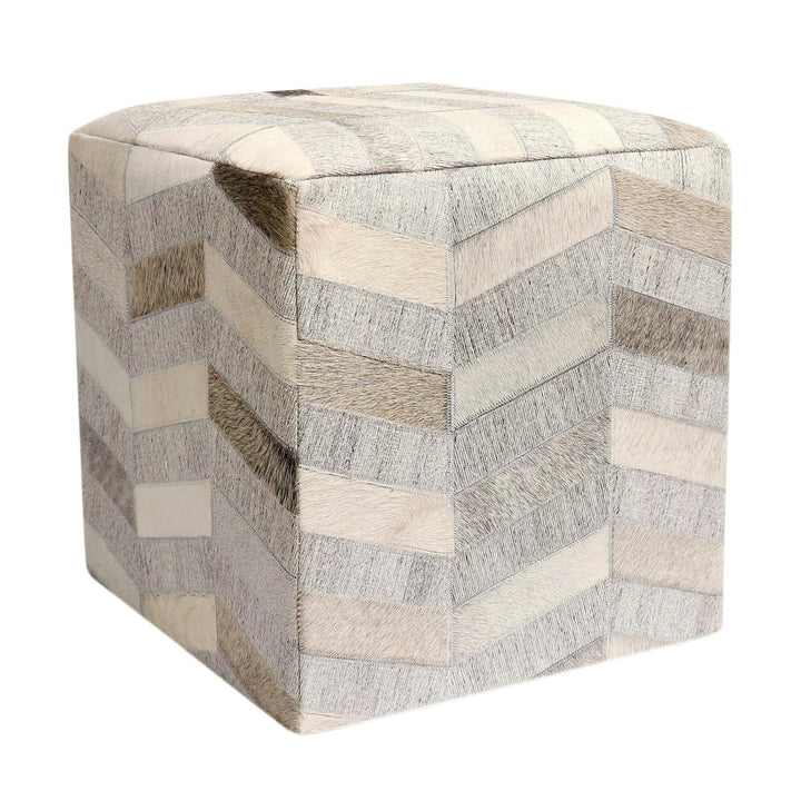 Natural Cowhide Ottoman Silver 19" 1' X Silver Leather Handmade Medium
