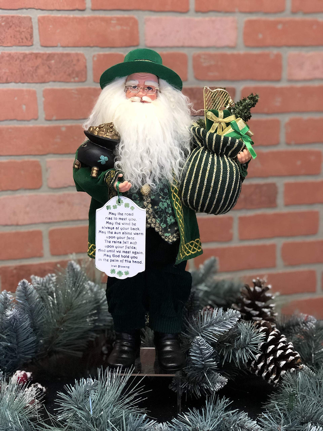 Santa's Workshop Irish Claus Figurine 18" Tall Green - Diamond Home USA