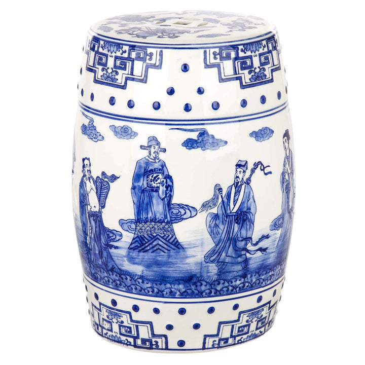 Ocean Jewel Chinoiserie Blue Garden Stool Transitional Ceramic Handmade - Diamond Home USA