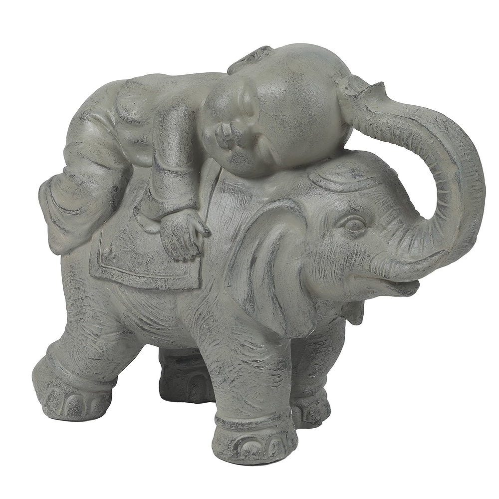 Gray Mgo Monk and Elephant Garden Statue Grey Oriental Magnesium Oxide Weathered - Diamond Home USA